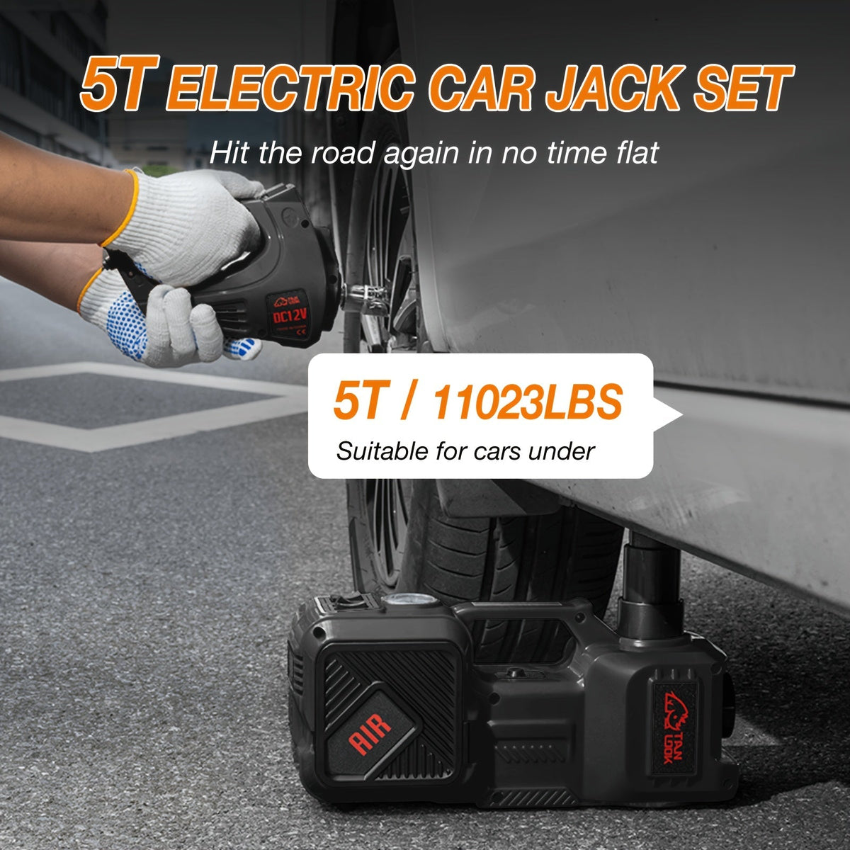 5-Ton Electric Car Jack with Air Pump & LED Light