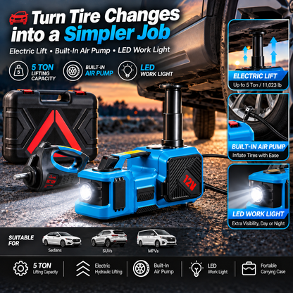 5-Ton Electric Car Jack with Air Pump & LED Light